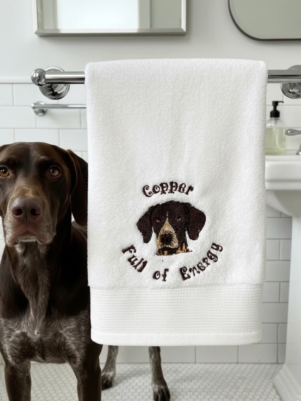 Persosnalized Embroidered Dog Bath Towels with your dog's name. Paws off.